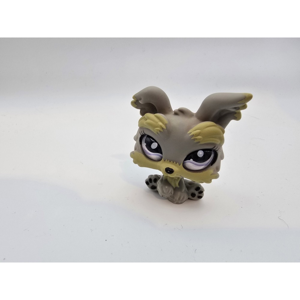 Littlest Pet Shop Authentic Purple Glass Eye Gray Terrier Yorkie Dog LPS